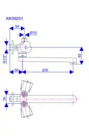 Dvoručna slavina - baterija za protočni bojler 1/2'' g.deo - ovalni izliv 200mm Keramic KK09201 ROSAN