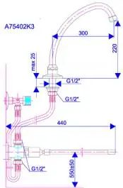 Slavina - ventil za HLADNU vodu - pokr.izliv 300mm - Otvaranje polugom za koleno Rosan A75402K3