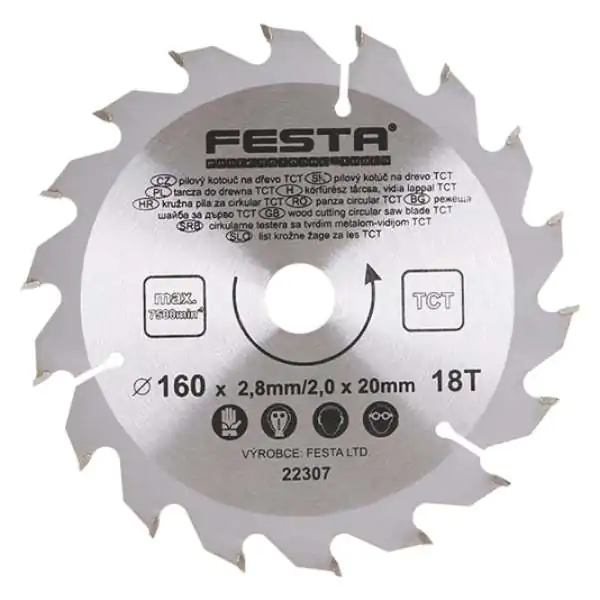 Kružna testera za drvo TCT 160mm x 2,8/2,0mm x 20mm 18T Festa