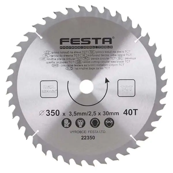 Kružna testera za drvo TCT 350mm x 3,5/2,5mm x 30mm 40T Festa