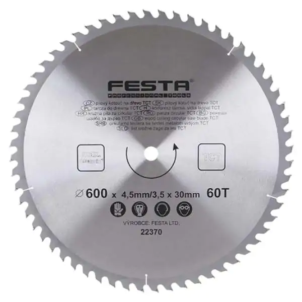 Kružna testera za drvo TCT 600mm x 4,5/3,5mm x 30mm 60T Festa