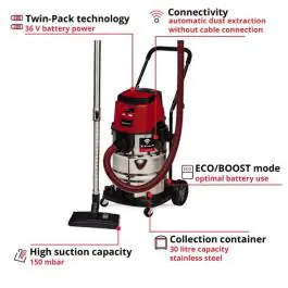 Einhell PROFESSIONAL Akumulatorski Usisivač za Suvo i Mokro Usisavanje TP-VC 36/30 S Auto-Solo