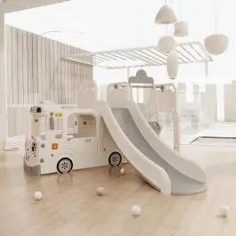 Dečiji roze vozić sa toboganom, ljuljaškom i ostavom za igračke