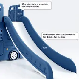 Dečiji plavi vozić sa toboganom, košem i ostavom za igračke