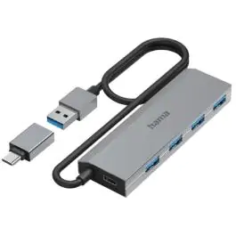 HAMA USB Hub, 4 Ports, USB 3.2 Gen 1,5 Gbit/s USB-C adapter i PSU
