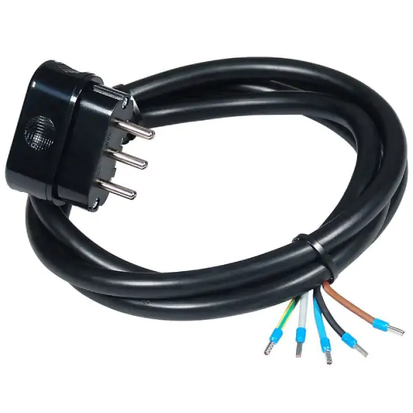 Priključni kabl trofazni 16A 400V 10000W crni 1,5m H05RR-F 5G2,5