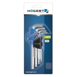 Set od 9 dugih šesterokutnih ključeva sa kuglastim vrhom, CrV čelik HT1W804 Hogert