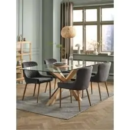 AGERBY D190 sto natur hrast + 4 PEBRINGE stolice sivi baršun S000339