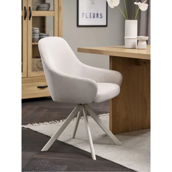 Trpezarijska stolica ROSTRUP rotirajuća bež tkanina 3640285