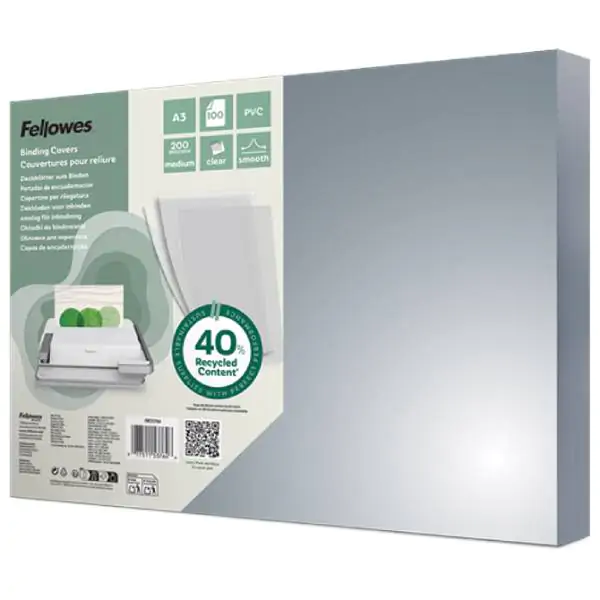 Korice za spiralno koričenje 200my pvc A3 pk100 Fellowes 53764 providne 000003691