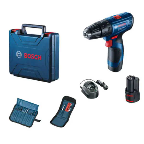 Akumulatorska vibraciona bušilica, odvrtač Bosch GSB 120-LI, 2x2,0Ah + 23-delni set pribora u koferu, 06019G8102