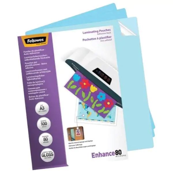Folija za plastificiranje  80my A3 sjajna samolepljiva pk100 Fellowes 5302302