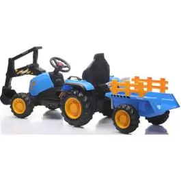 Dečiji traktor na akumulator sa prikolicom i kašikom 12V – Plavi | Daljinski upravljač, Bluetooth, LED svetla